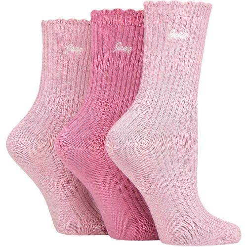 Women's 3 Pair Bamboo Scalloped Top Socks Cerise / Cream 4-8 Ladies - Jeep - Modalova