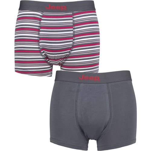 Mens 2 Pack Plain and Fine Striped Fitted Bamboo Trunks Charcoal / Berry Large - Jeep - Modalova