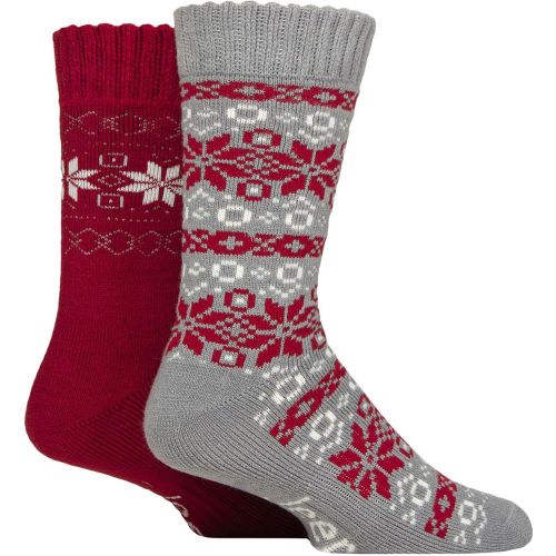 Mens 2 Pair Fairisle Brushed Thermal Boot Socks Berry / Grey 6-11 - Jeep - Modalova