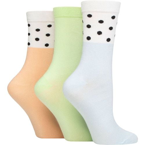Ladies 3 Pair SOCKSHOP Patterned Bamboo Socks Spots Blue / Green / Peach 4-8 - Wildfeet - Modalova