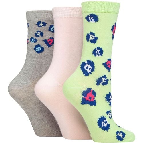 Ladies 3 Pair SOCKSHOP Patterned Bamboo Socks Animal Green / Pink / Grey 4-8 - Wildfeet - Modalova