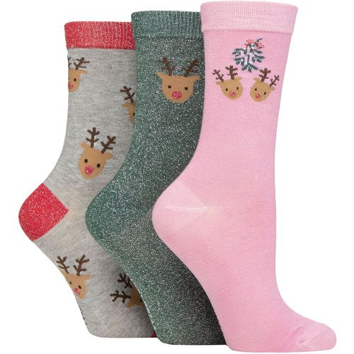 Ladies 3 Pair SOCKSHOP Christmas Patterned Bamboo Socks Reindeers 4-8 - Wildfeet - Modalova