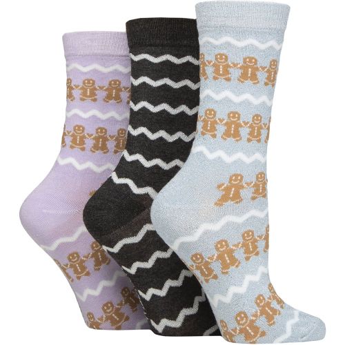Women's 3 Pair SOCKSHOP Christmas Sparkle Patterned Bamboo Socks Gingerbread 4-8 - Wildfeet - Modalova