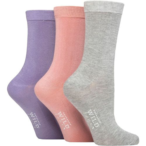 Ladies 3 Pair Plain Bamboo Socks Grey / Pink / Purple 4-8 - Wildfeet - Modalova
