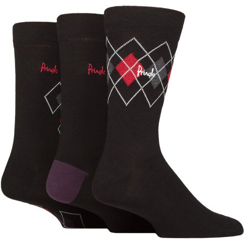 Mens 3 Pair Cotton and Recycled Polyester Patterned Socks Argyle / Red 7-11 - Pringle - Modalova