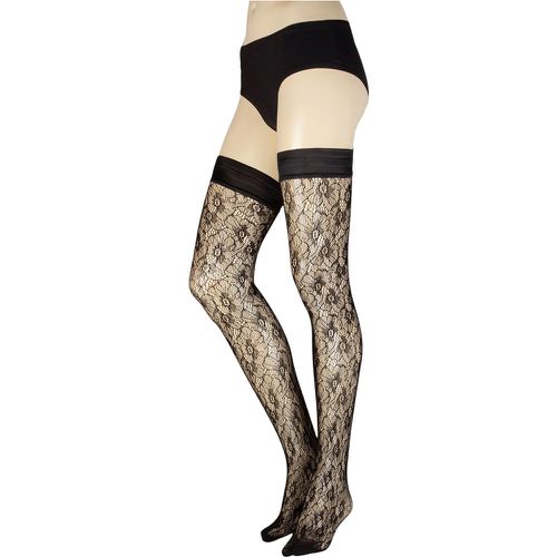 Women's 1 Pair Licorice Floral Net Hold Ups Small / Medium - Trasparenze - Modalova