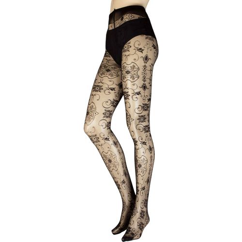 Women's 1 Pair Lisbona Floral Patterned Sheer Tights Small - Trasparenze - Modalova