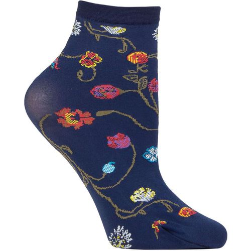 Ladies 1 Pair Platino Floral Patterned Socks Indigo One Size - Trasparenze - Modalova