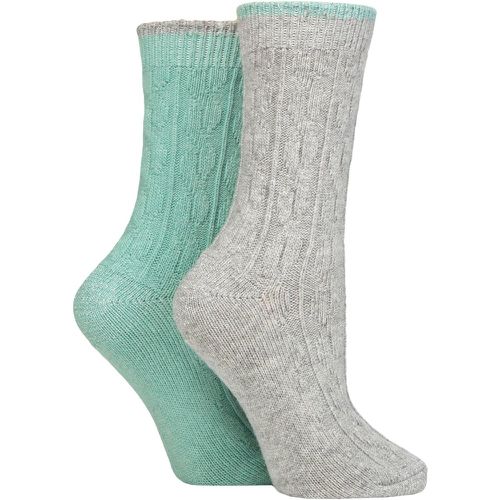 Ladies 2 Pair SOCKSHOP Cashmere and Merino Wool Blend Sparkle Lurex Socks Grey / Green 4-8 - Wildfeet - Modalova