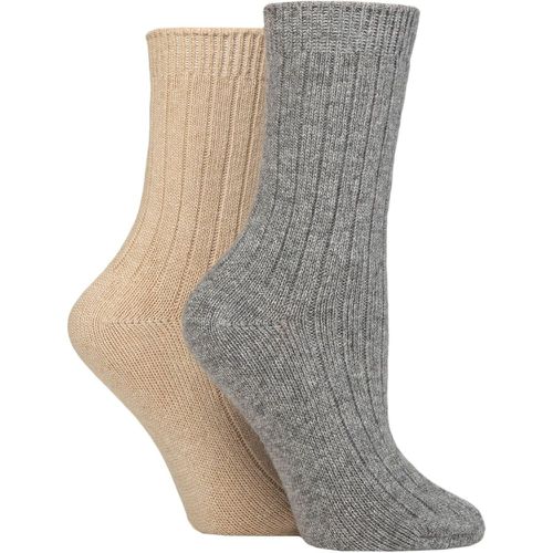 Ladies 2 Pair SOCKSHOP Wildfeet Cashmere Socks Grey / Stone 4-8 Ladies - Wild Feet - Modalova