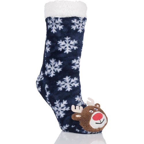 Pair Navy Plush Christmas Slipper Socks Men's Ladies and Kids 7-11 Mens - SockShop - Modalova