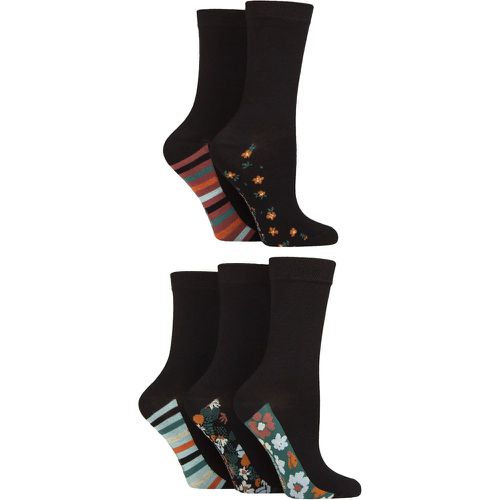 Women's 5 Pair Plain, Patterned and Striped Bamboo Socks Patterned Sole Floral 4-8 - SockShop - Modalova