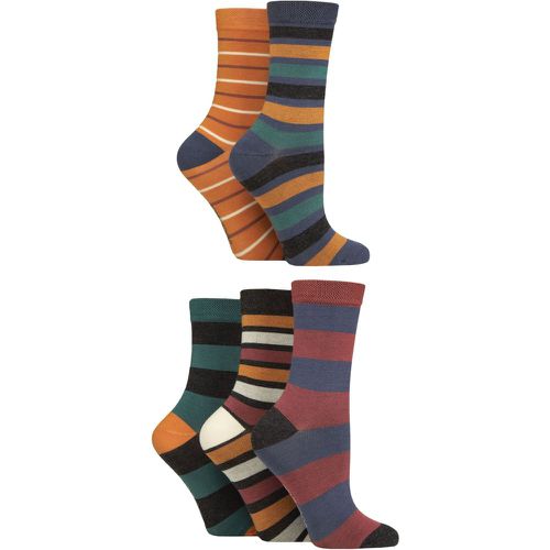 Ladies 5 Pair Plain, Patterned and Striped Bamboo Socks Stripe Autumn 4-8 - SockShop - Modalova