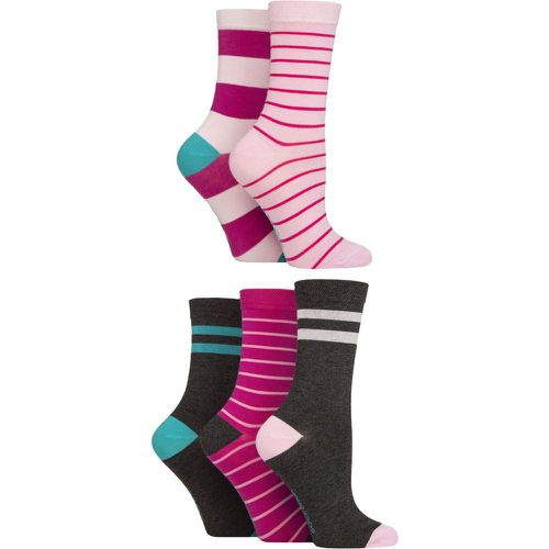 Ladies 5 Pair Plain, Patterned and Striped Bamboo Socks Stripe Pink 4-8 - SockShop - Modalova