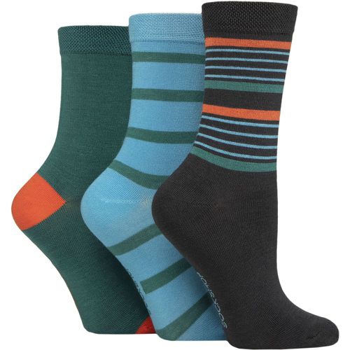 Women's 3 Pair Patterned Plain and Striped Bamboo Socks Striped Storm 4-8 - SockShop - Modalova