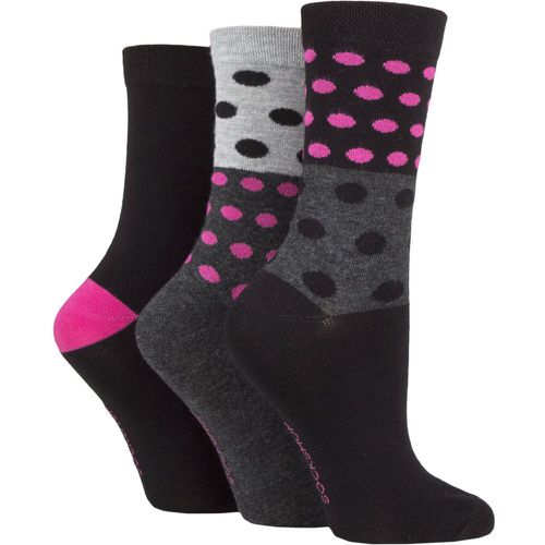 Ladies 3 Pair Patterned Plain and Striped Bamboo Socks Black / Grey / Pink Patterned 4-8 Ladies - SockShop - Modalova