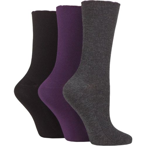 Ladies 3 Pair Patterned Plain and Striped Bamboo Socks Black / Charcoal / Damson Ribbed 4-8 Ladies - SockShop - Modalova
