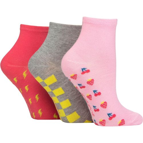 Women's 3 Pair Plain and Patterned Bamboo Ankle Socks Patterned Sole Pink / Lime Refresher 4-8 - SockShop - Modalova