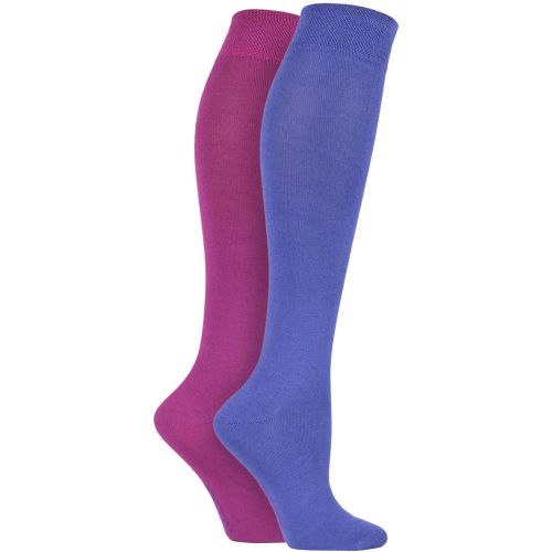 Women's 2 Pair Plain and Patterned Bamboo Knee High Socks with Smooth Toe Seams Neon Lights Plain 4-8 Ladies - SockShop - Modalova