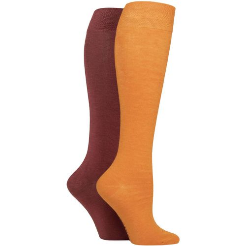 Women's 2 Pair Plain and Patterned Bamboo Knee High Socks with Smooth Toe Seams Marmalade 4-8 - SockShop - Modalova