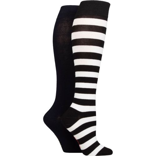 Ladies 2 Pair Plain and Patterned Bamboo Knee High Socks with Smooth Toe Seams Black / White Stripe 4-8 - SockShop - Modalova