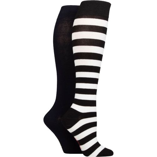 Women's 2 Pair Plain and Patterned Bamboo Knee High Socks with Smooth Toe Seams Black / White Stripe 4-8 - SockShop - Modalova