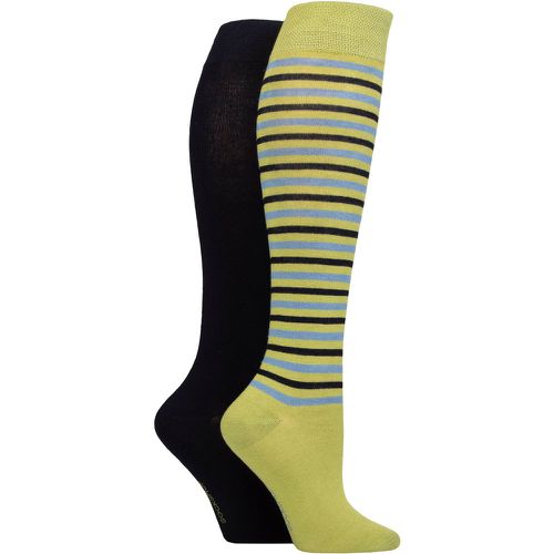 Ladies 2 Pair Plain and Patterned Bamboo Knee High Socks with Smooth Toe Seams Spanish Moss Stripe 4-8 - SockShop - Modalova