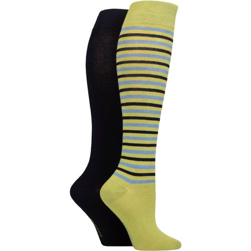 Women's 2 Pair Plain and Patterned Bamboo Knee High Socks with Smooth Toe Seams Spanish Moss Stripe 4-8 - SockShop - Modalova