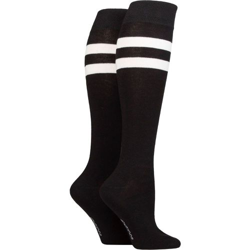 Ladies 2 Pair Plain and Patterned Bamboo Knee High Socks with Smooth Toe Seams Sport Stripe 4-8 - SockShop - Modalova