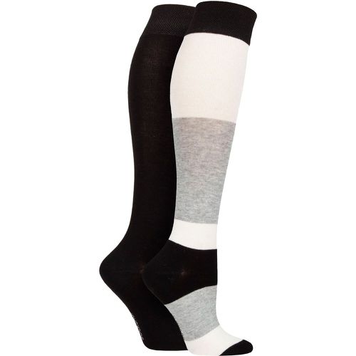 Women's 2 Pair Plain and Patterned Bamboo Knee High Socks with Smooth Toe Seams Monochrome 4-8 Ladies - SockShop - Modalova