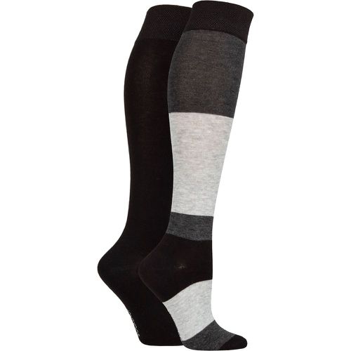 Ladies 2 Pair Plain and Patterned Bamboo Knee High Socks with Smooth Toe Seams Charcoal 4-8 Ladies - SockShop - Modalova