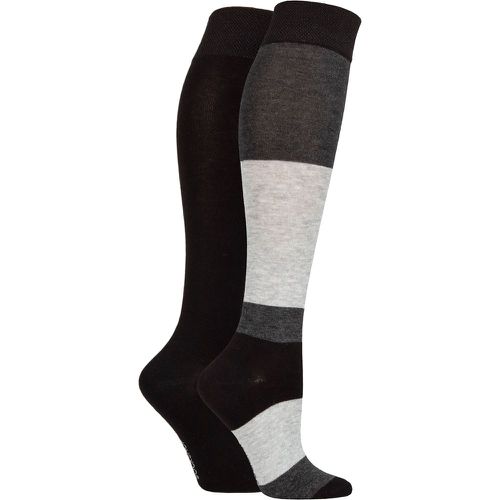 Women's 2 Pair Plain and Patterned Bamboo Knee High Socks with Smooth Toe Seams Charcoal 4-8 Ladies - SockShop - Modalova