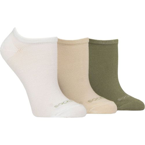 Women's 3 Pair Patterned, Striped, Plain, Ribbed and Mesh Bamboo Trainer Socks White / Beige / Khaki Mesh 4-8 - SockShop - Modalova