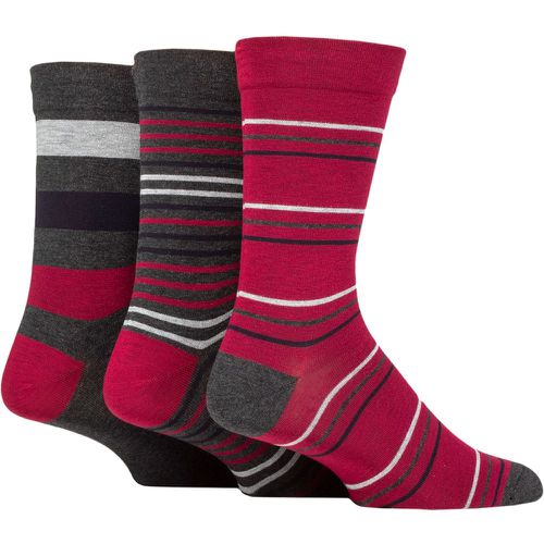 Mens 3 Pair Comfort Cuff Gentle Bamboo Striped Socks with Smooth Toe Seams Merlot / Charcoal 7-11 Mens - SockShop - Modalova