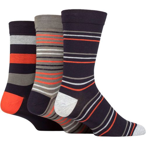 Mens 3 Pair Comfort Cuff Gentle Bamboo Striped Socks with Smooth Toe Seams Navy / Moss 12-14 Mens - SockShop - Modalova