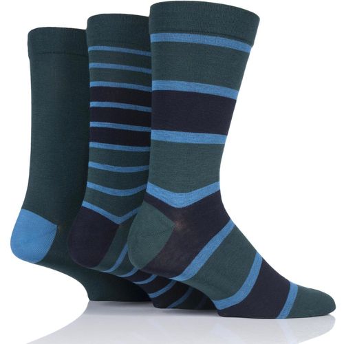 Mens 3 Pair Comfort Cuff Gentle Bamboo Striped Socks with Smooth Toe Seams Navy / 7-11 Mens - SockShop - Modalova