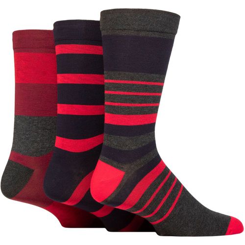 Mens 3 Pair Comfort Cuff Gentle Bamboo Striped Socks with Smooth Toe Seams Cabernet 7-11 - SockShop - Modalova