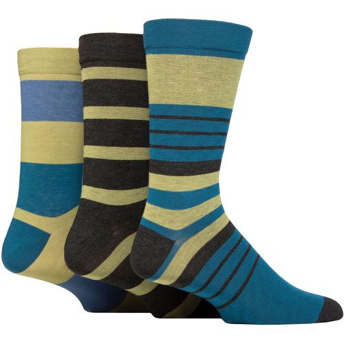 Mens 3 Pair Comfort Cuff Gentle Bamboo Striped Socks with Smooth Toe Seams Spanish Moss 12-14 - SockShop - Modalova