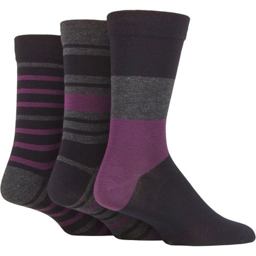 Mens 3 Pair Comfort Cuff Gentle Bamboo Striped Socks with Smooth Toe Seams Black / Beetroot 7-11 Mens - SockShop - Modalova