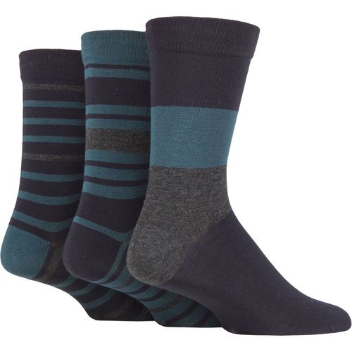 Mens 3 Pair Comfort Cuff Gentle Bamboo Striped Socks with Smooth Toe Seams Navy / Bottle 7-11 Mens - SockShop - Modalova