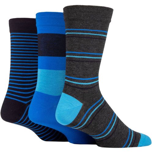 Mens 3 Pair Comfort Cuff Gentle Bamboo Striped Socks with Smooth Toe Seams Blue Sky 12-14 - SockShop - Modalova