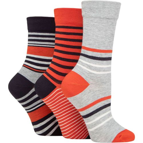 Ladies 3 Pair Gentle Bamboo Socks with Smooth Toe Seams in Plains and Stripes Navy / Rust 4-8 - SockShop - Modalova
