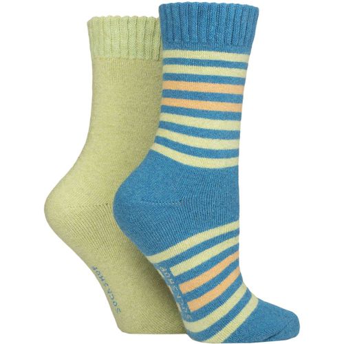 Women's 2 Pair Wool Mix Striped and Plain Boot Socks Storm Striped 4-8 Ladies - SockShop - Modalova