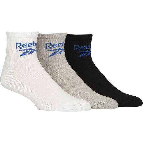 Mens and Ladies 3 Pair Foundation Cotton Ankle Socks White / Grey / Black 8.5-10 UK - Reebok - Modalova
