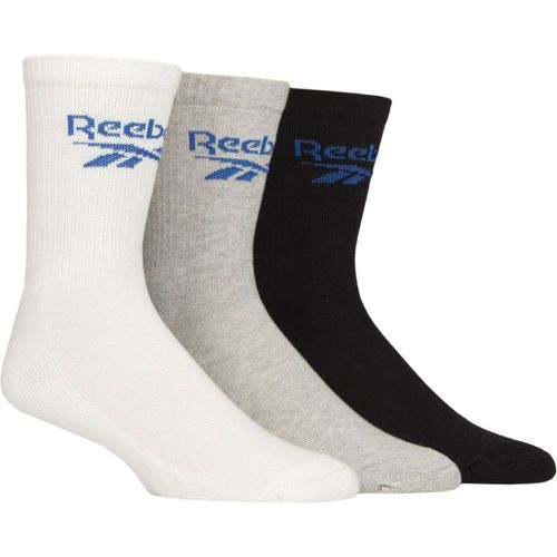 Mens and Women's 3 Pair Foundation Cotton Crew Socks White / Grey / Black 2.5-3.5 UK - Reebok - Modalova