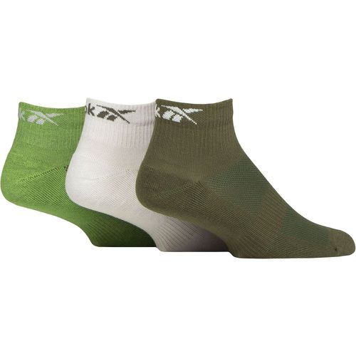 Mens and Ladies 3 Pair Essentials Cotton Ankle Socks with Arch Support and Mesh Top / White / Lime 6.5-8 UK - Reebok - Modalova
