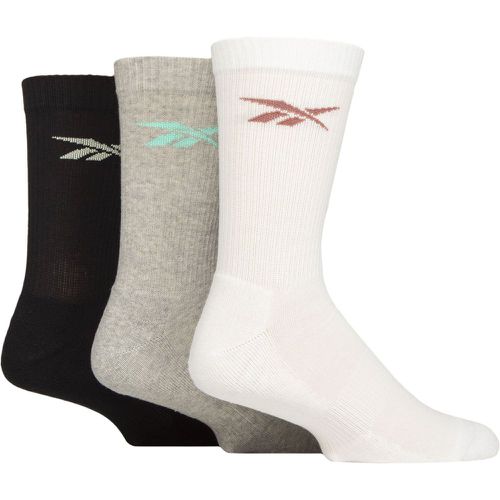 Mens and Ladies 3 Pair Essentials Cotton Crew Socks with Arch Support White / Grey / Black 2.5-3.5 UK - Reebok - Modalova