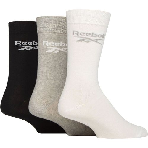 Mens and Ladies 3 Pair Core Cotton Crew Socks White / Grey / Black 6.5-8 UK - Reebok - Modalova