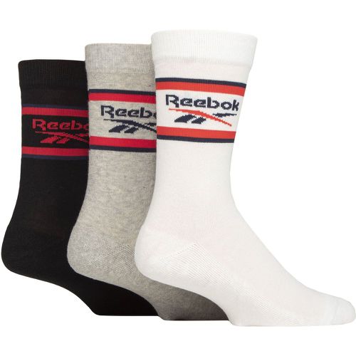 Mens and Ladies 3 Pair Essentials Cotton Crew Socks White / Grey / Black 8.5-10 UK - Reebok - Modalova