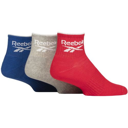 Mens and Ladies 3 Pair Essentials Cotton Ankle Socks with Arch Support Red / Grey / Blue 6.5-8 UK - Reebok - Modalova